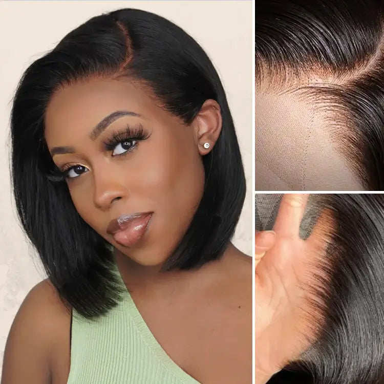 QVR Wear & Go Blunt Cut Straight Bob Minimalist HD Lace Glueless C Part Wig