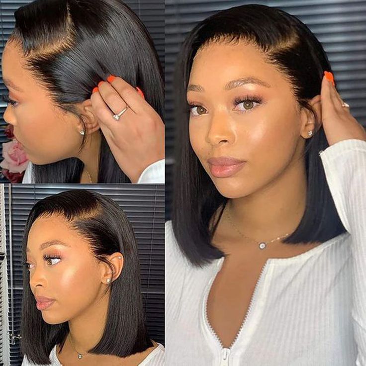 QVR Straight Short Bob Wigs Pre Plucked 4x4 Lace Closure Human Hair Wigs 180% Density