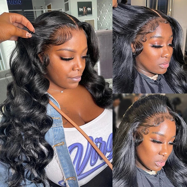 QVR Body Wave Real Brazilian Black Hair Lace Wigs Hair 180% Density 13x4 Lace Frontal Wigs