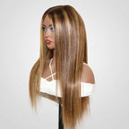 QVR Highlight V Part Wig Piano #4/27 Color Virgin Human Hair Soft Silky Straight Wigs