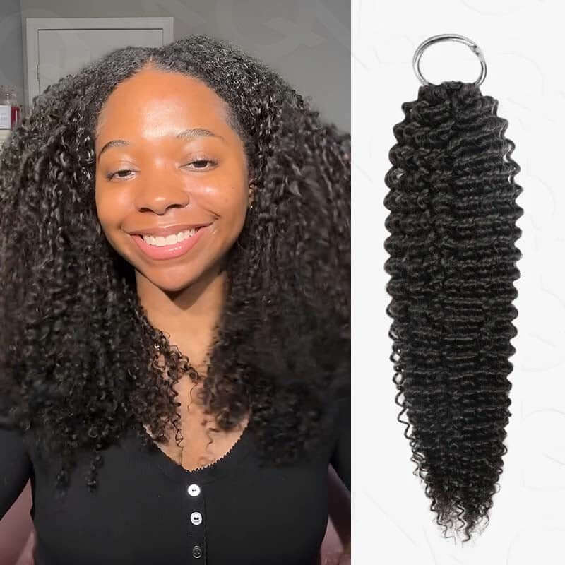 QVR Soft Feather Crochet Hair 3 Packs Small Kinky Curly Machine Made Human Hair Extension