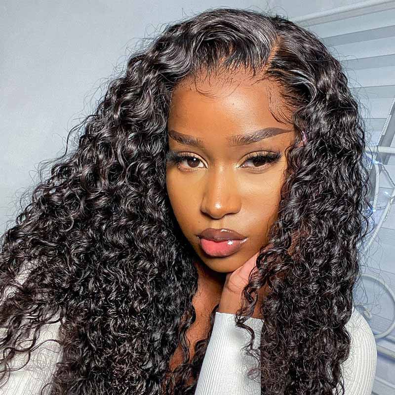 QVR Curly Edges Hairline Water Wave 5x5 Transparent HD Lace Closure Human Hair Wigs