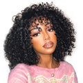 QVR 12A Grade Kinky Curly Wig Brazilian Human Hair Wigs With Bangs Full Machine Made Fringe Wigs