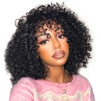 QVR 12A Grade Kinky Curly Wig Brazilian Human Hair Wigs With Bangs Full Machine Made Fringe Wigs