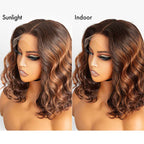 QVR Loose Wave 13x4x1 T part Lace Ombre Brown Human Hair Wigs Glueless Short Bob Wig