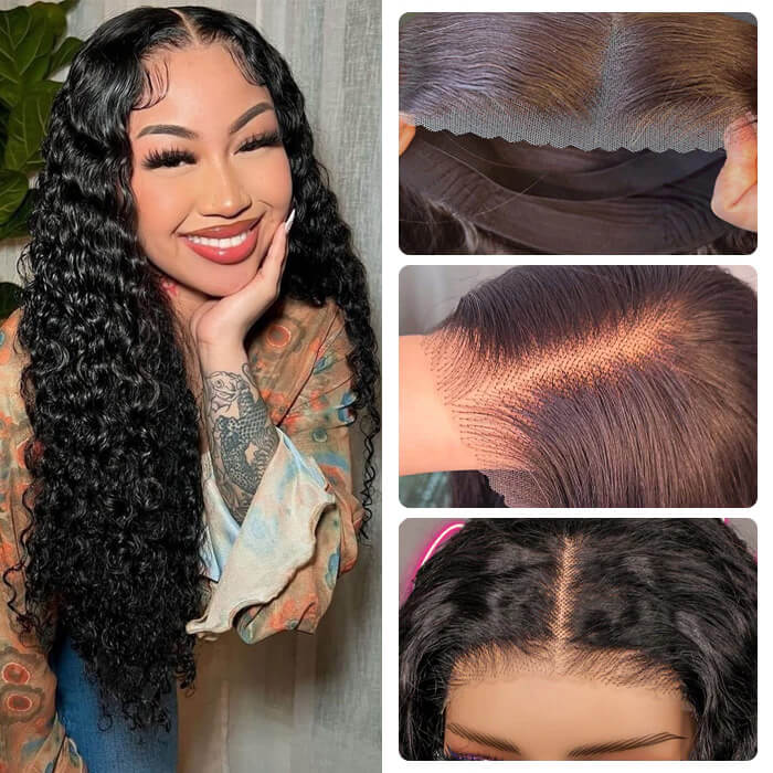 QVR Glueless Pre-cut 13x4 HD Lace Frontal Human Hair Wigs Deep Wave Wear Go Wigs