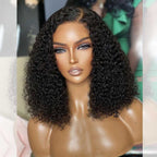 QVR Side Part Brazilian Human Hair Jerry Curly L Part Lace Front Bob Wig