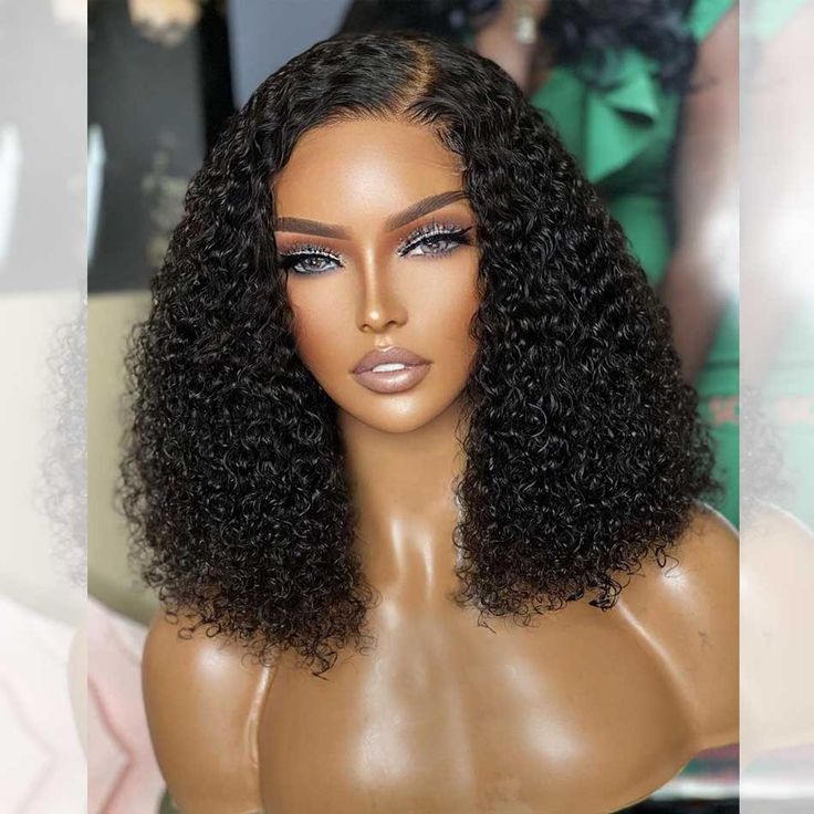 QVR Side Part Brazilian Human Hair Jerry Curly L Part Lace Front Bob Wig