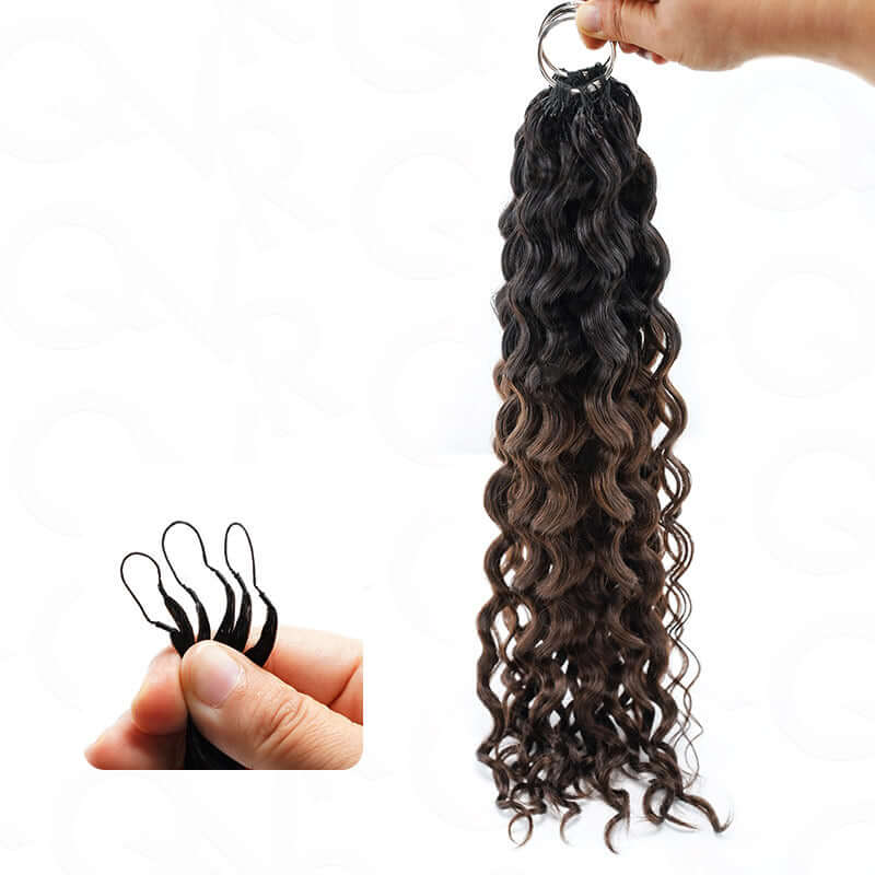 QVR Ombre Brown #T1B/4 Human Crochet Hair Water Wave Machine Made Feather Crochet Hairstyle