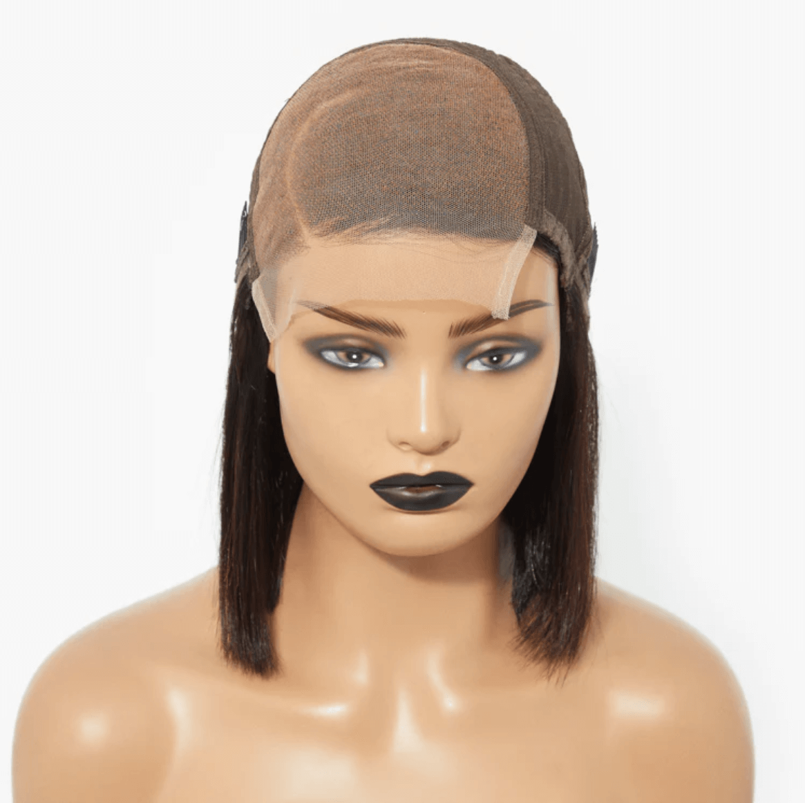 QVR Swoop Bangs Silky Straight Glueless 5x5 Closure  Deep Left C Part Lace Bob Wig