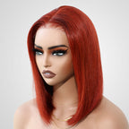 QVR Dirty Oranage Color Short Bob Wigs 5x5 Pre-cut Lace Straight Human Hair Wigs
