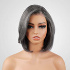 QVR Salt & Pepper Side Part Short Bob Wig Glueless 5X5 Lace Closure Wig