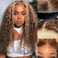 QVR Glueless Pre-cut 4x6 HD Lace Closure Human Hair Wigs Kinky Curly Piano Highlights Color Wear Go Wig