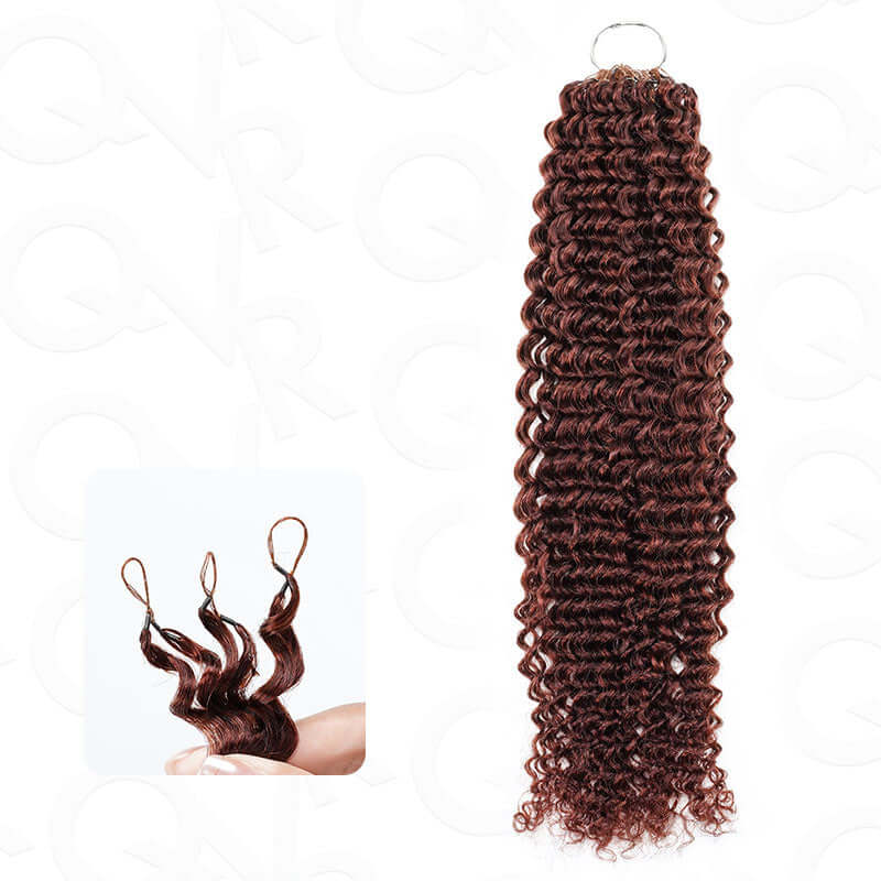 QVR Reddish Brown Human Crochet Hair Small Kinky Curly Machine Made #33B Feather Crochet Hairstyle