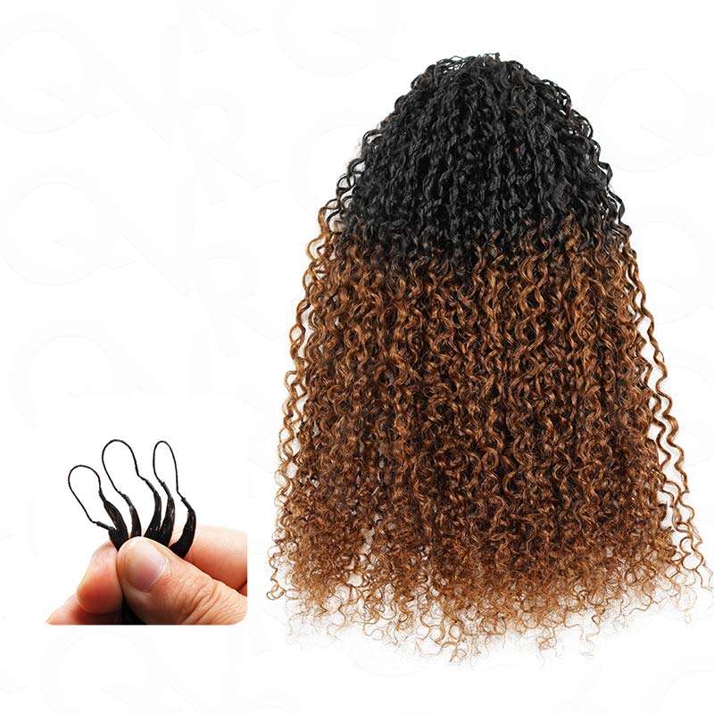 QVR #T1B/30 Feather Crochet Human Hair Burmese Kinky Curly Machine Made Crochet Weave Hair Extensions