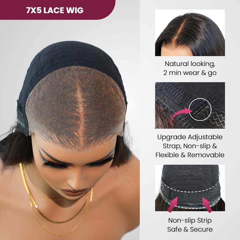 QVR Glueless Water Wave Pre-Bleached 7x5 Lace Wig With Invisible Knots