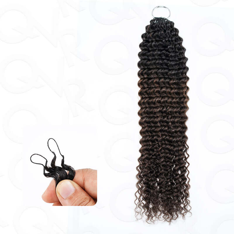 QVR #T1B/30 Crochet Hair Small Kinky Curly Machine Made Feather Human Hair Extension