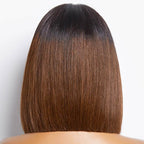 QVR Glueless Straight Ombre Brown Highlight Silky Blunt Cut 5x5 Lace Closure Short Bob Wigs