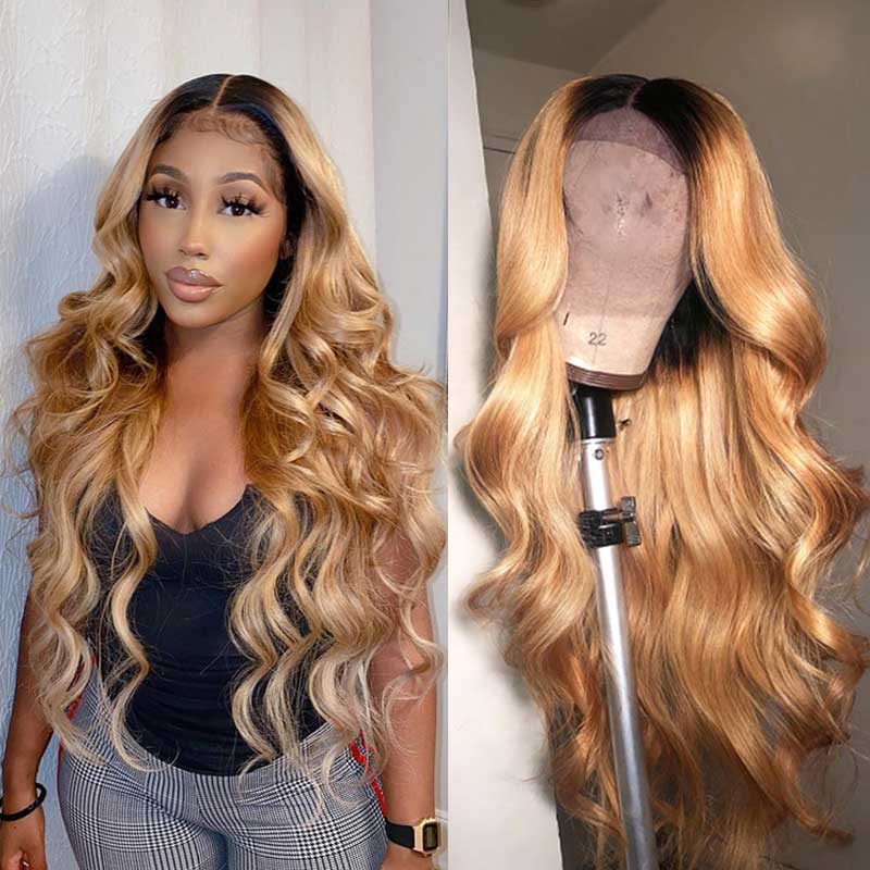 QVR Glueless Pre-cut Ombre Color 4x6 HD Lace Closure Wigs Straight/Body Wave Human Hair Wig