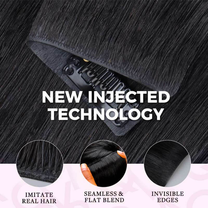 QVR Invisible 9PCS Weft Clip In Hair Extensions 5PCS Volumizer Natural Straight PU Clip In Human Hair