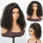 QVR Glueless Blonde Highlight Twist Curly Half Wig 250% Density Human Hair Wig #1B/27 Wear Go Flip Over Wig