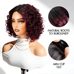 QVR Glueless Big Curly V Part Wig Ombre #T1B/99J Human Hair Short Bob Wig