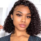 QVR Side Part Brazilian Human Hair Jerry Curly L Part Lace Front Bob Wig