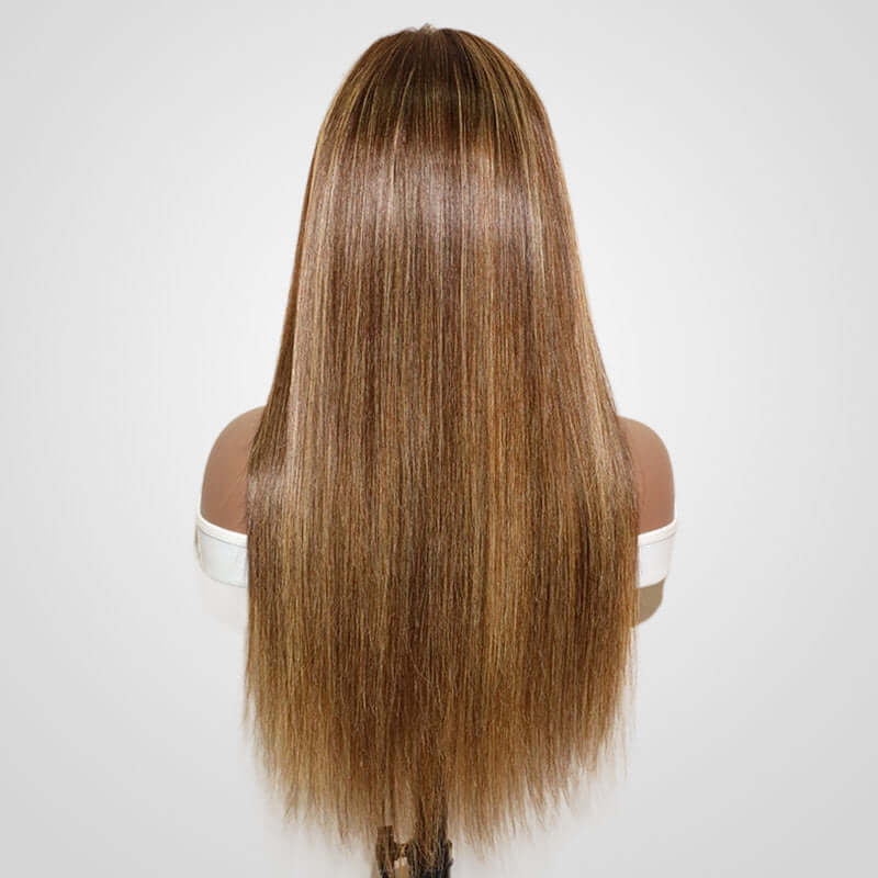QVR Highlight V Part Wig Piano #4/27 Color Virgin Human Hair Soft Silky Straight Wigs