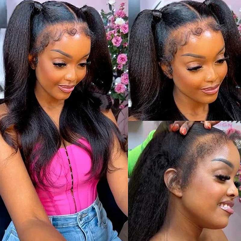 QVR Glueless Curly Edge Kinky Straight 13x4/13x6 Transparent Lace Front Human Hair Wigs