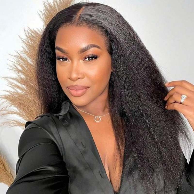 QVR Glueless Curly Edge Kinky Straight 13x4/13x6 Transparent Lace Front Human Hair Wigs