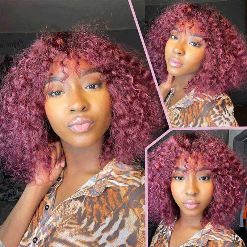 QVR Water Wave Short Pixie Bob Cut Wigs With Bangs For Black Women
