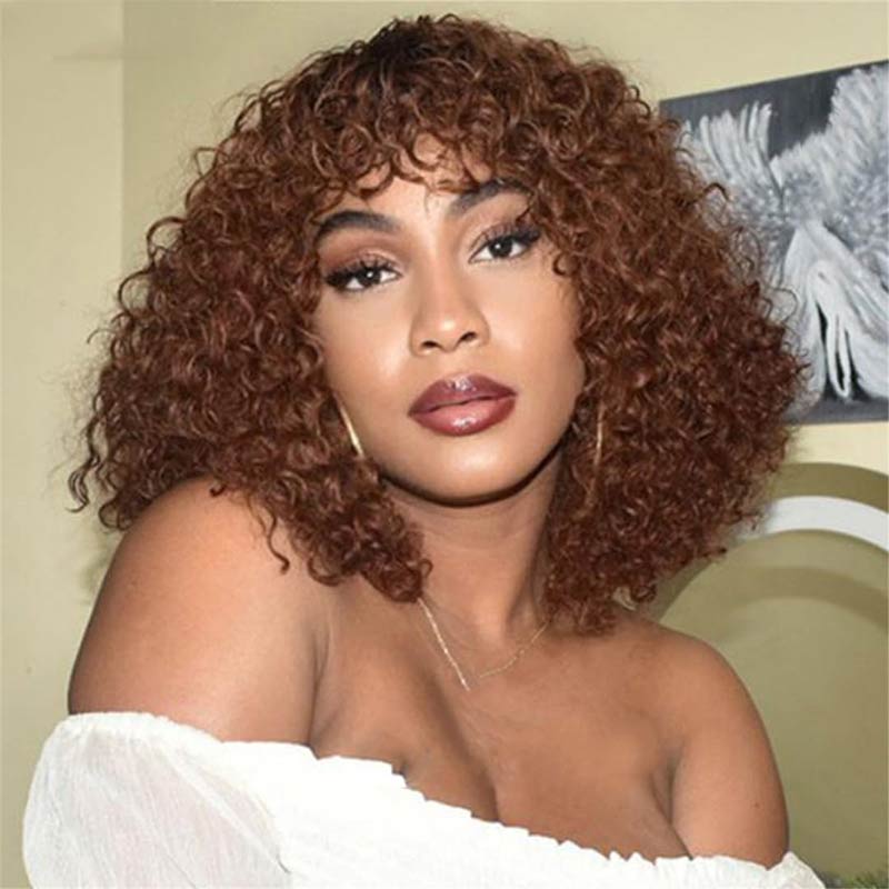 QVR Water Wave Short Pixie Bob Cut Wigs With Bangs For Black Women