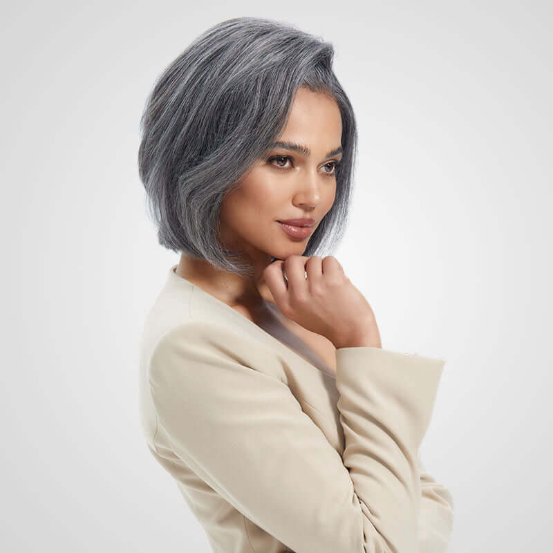 QVR Salt & Pepper Side Part Short Bob Wig Glueless 5X5 Lace Closure Wig