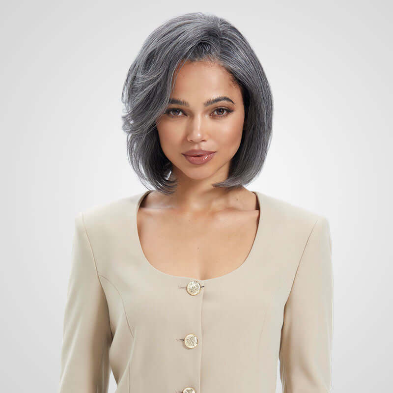 QVR Salt & Pepper Side Part Short Bob Wig Glueless 5X5 Lace Closure Wig