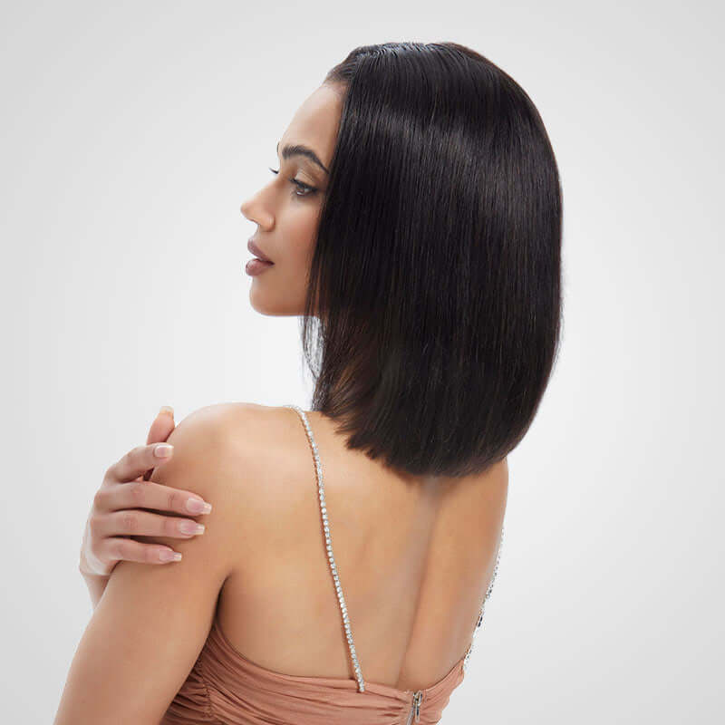 QVR Glueless Pre-cut 4x6 HD Lace Closure Human Hair Short Bob Wigs Straight Wear and Go Wigs