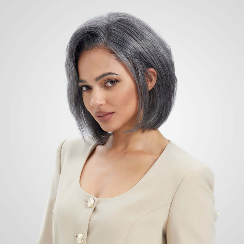 QVR Salt & Pepper Side Part Short Bob Wig Glueless 5X5 Lace Closure Wig