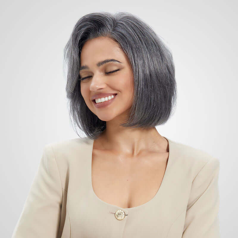 QVR Salt & Pepper Side Part Short Bob Wig Glueless 5X5 Lace Closure Wig