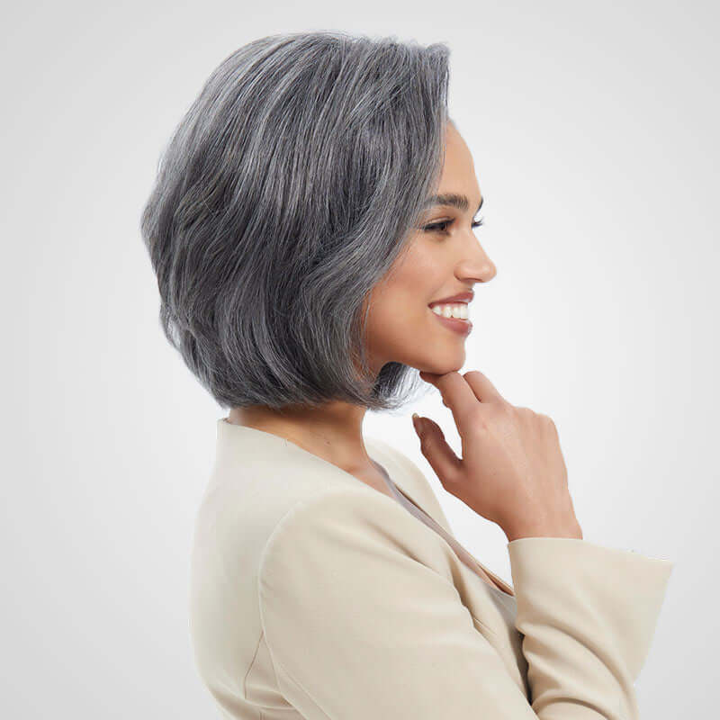 QVR Salt & Pepper Side Part Short Bob Wig Glueless 5X5 Lace Closure Wig