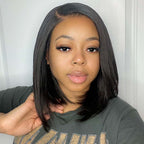 QVR Straight Short Bob Wigs Pre Plucked 4x4 Lace Closure Human Hair Wigs 180% Density