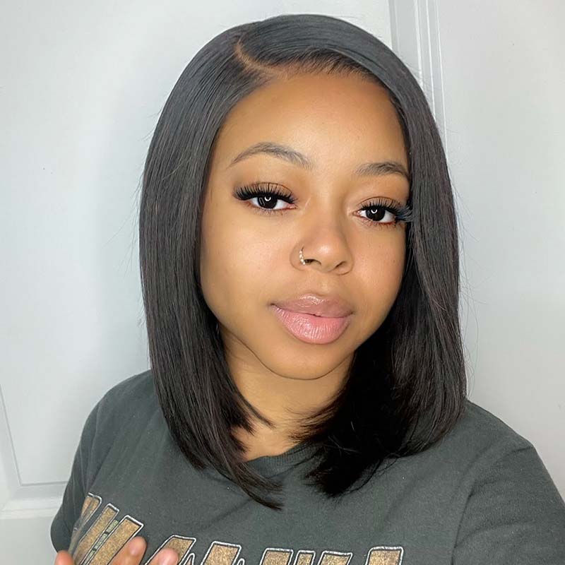 QVR Straight Short Bob Wigs Pre Plucked 4x4 Lace Closure Human Hair Wigs 180% Density