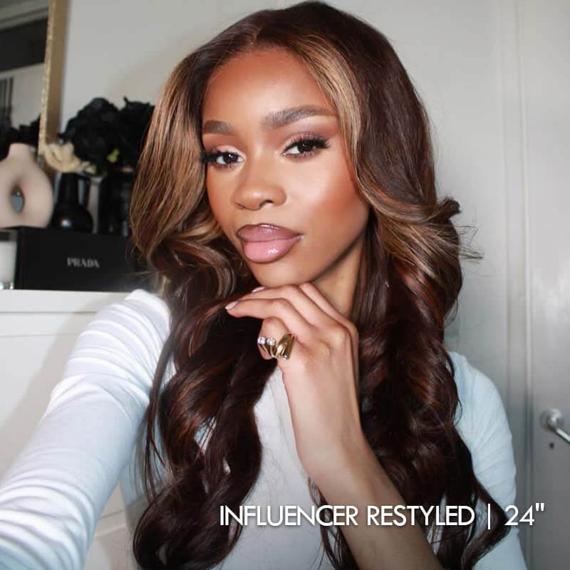 QVR Straight Layer Cut Highlight 4/27/30 Color Human Hair Lace Wigs