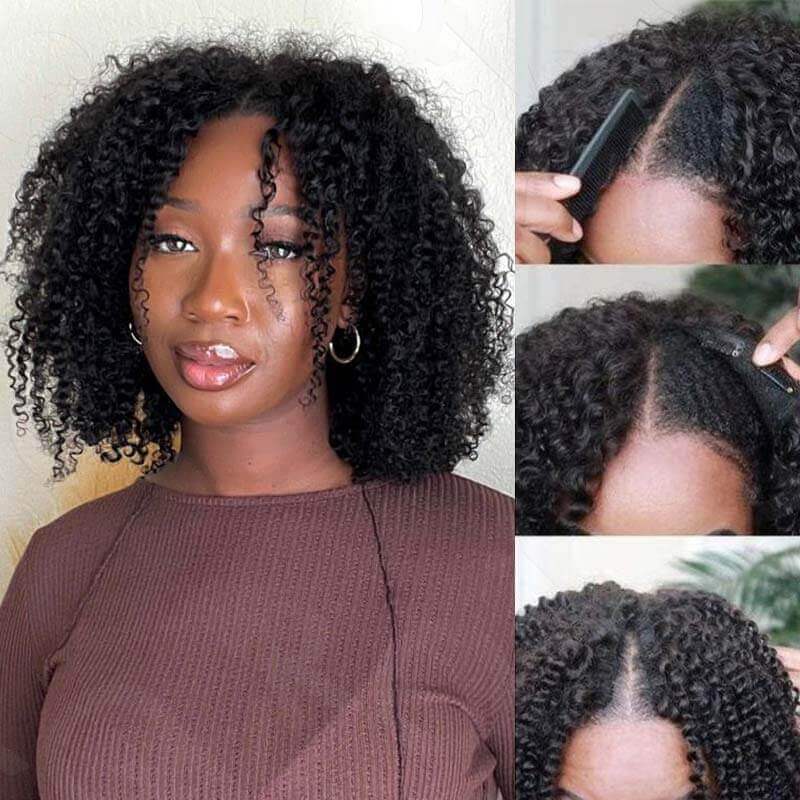 QVR Kinky Curly V Part Wigs Human Hair Beginner Friendly No Leave Out