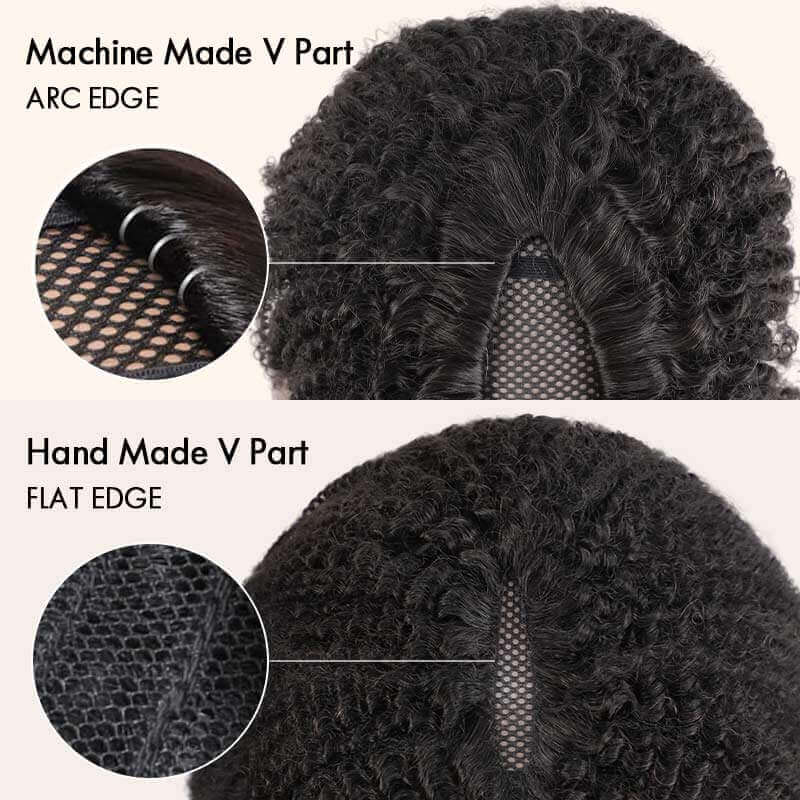 QVR Invisible Lace Edge Kinky Curly V Part Wigs Highlight #1B/30 No Leave Out Human Hair Wig