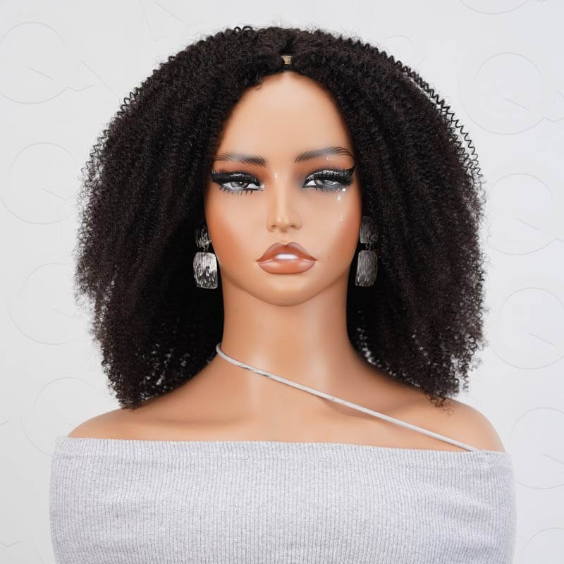 QVR Afro Kinky Curly V Part Wigs Human Hair Beginner Friendly No Leave Out