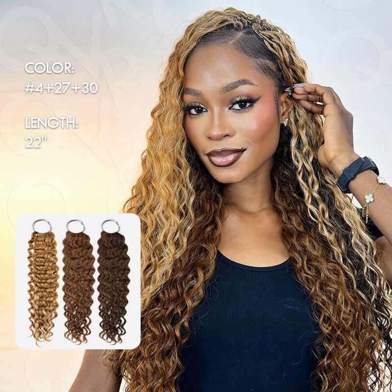 QVR Highlight Crochet Hair Water Wave #4+#30+#27 Machine Made Feather Human Hair Extension