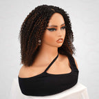 QVR Invisible Lace Edge Kinky Curly V Part Wigs Highlight #1B/30 No Leave Out Human Hair Wig