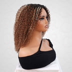 QVR Invisible Lace Edge Kinky Curly V Part Wigs Highlight #1B/33/30/613 No Leave Out Human Hair Wig