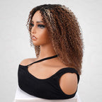 QVR Invisible Lace Edge Kinky Curly V Part Wigs Highlight #1B/33/30/613 No Leave Out Human Hair Wig