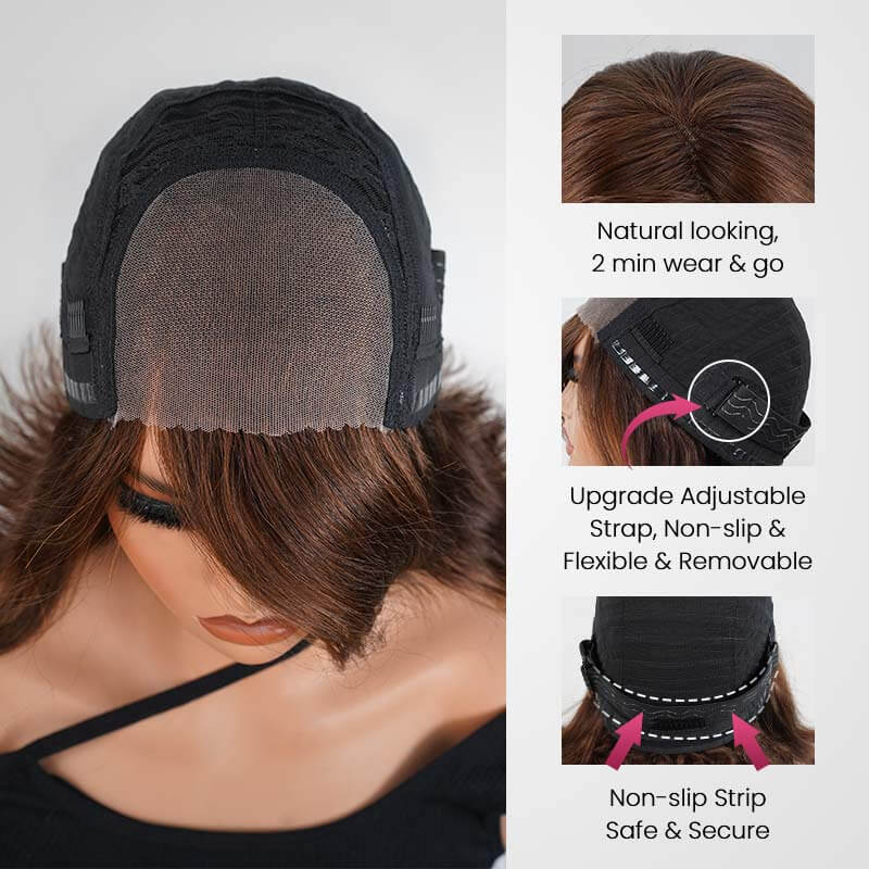QVR Chic&Natural Layered Short Bob Wigs Brown Color Wear and Go Human Hair Wigs