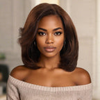 QVR Chic&Natural Layered Short Bob Wigs Brown Color Wear and Go Human Hair Wigs